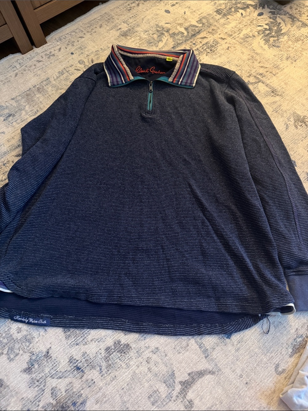 Paul Smith Navy Long-Sleeve Polo with Multi-Stripe Collar
